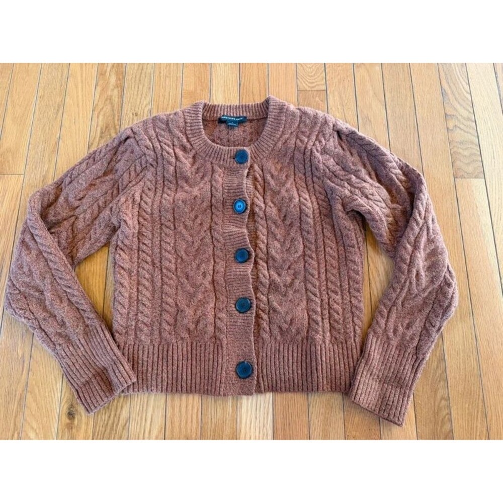 Something Navy Brand Brown Button Up Front Cardigan Cablecord Sweater Sz Small